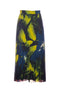 Gonna lunga blu e lime plissé stampata