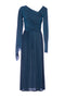 Long blue pleated dress in lurex jersey