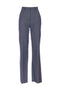Gray pinstripe flared trousers with rhinestones