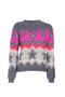 Pull gris et fuchsia avec étoiles en mohair mélangé