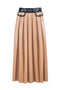 Gonna midi nocciola plissettata “GODDES” in eco-pelle