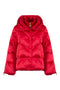 Short red “IVY” down jacket with removable hood