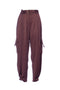 Pantalone cargo “ERMAL” marron glace in raso con cintura