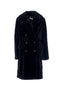 Regular long double-breasted black faux fur jacket