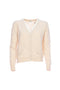 Loose-fitting sand cardigan in wool blend with deep V-neck