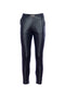 Pantalone slim a vita regolare nero in ecopelle e tessuto stretch