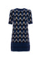 Blue midi dress in lurex jacquard knit with geometric design