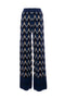 Pantalone Palazzo blu in Maglia Jacquard Lurex con Disegno Geometrico