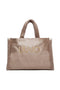 Shopping bag cammello in tessuto spalmato e dettagli in teddy