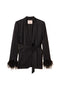 Giacca blazer nera in raso con piume