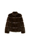 Cappotto corto cioccolato in faux fur con intarsi