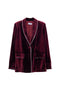 Burgundy velvet-effect jacket with contrasting trim