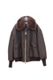 Faux Leather Bomber Jacket with Faux Fur Collar