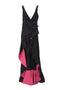 Robe longue asymétrique noire et fuchsia « ADMIRE » en taffetas