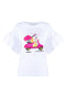 White “DISK” cotton t-shirt with ruffle sleeves and wasp print