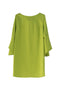 Abito tunica verde kiwi con scollo a barchetta e gioielli sul retro