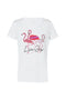 T-shirt blanc en coton stretch avec imprimé et applications flamants roses