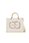 Borsa shopper 'Bloom' beige parchment in canvas con ricamo Oval T