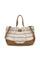 Borsa Shopping Stripes cuoio in tessuto canvas