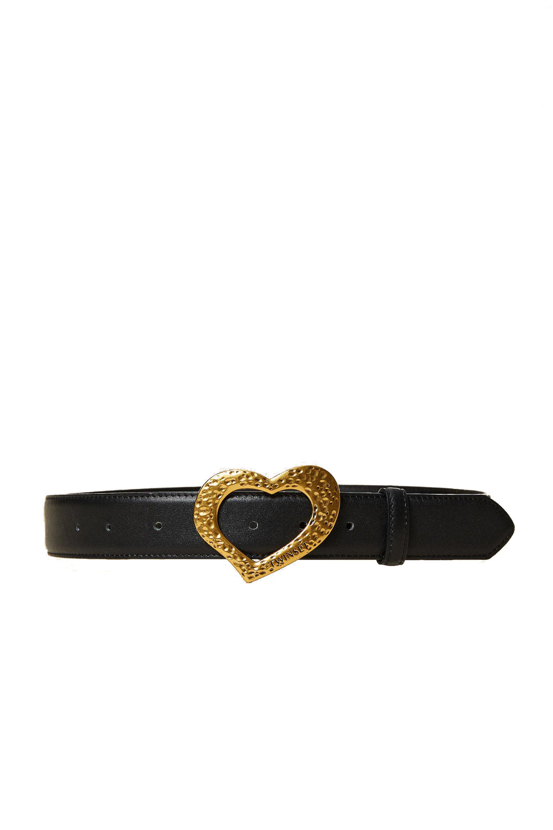 TWINSET Cintura nera in pelle con fibbia a cuore - Mancinelli 1954