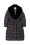 Piumino lungo nero opaco con faux fur