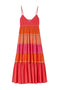 Long dress with color block flounces