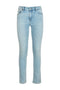 Jeans cropped in denim stonewash con perle applicate