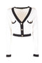 Cardigan cropped bianco e nero con scollo a V
