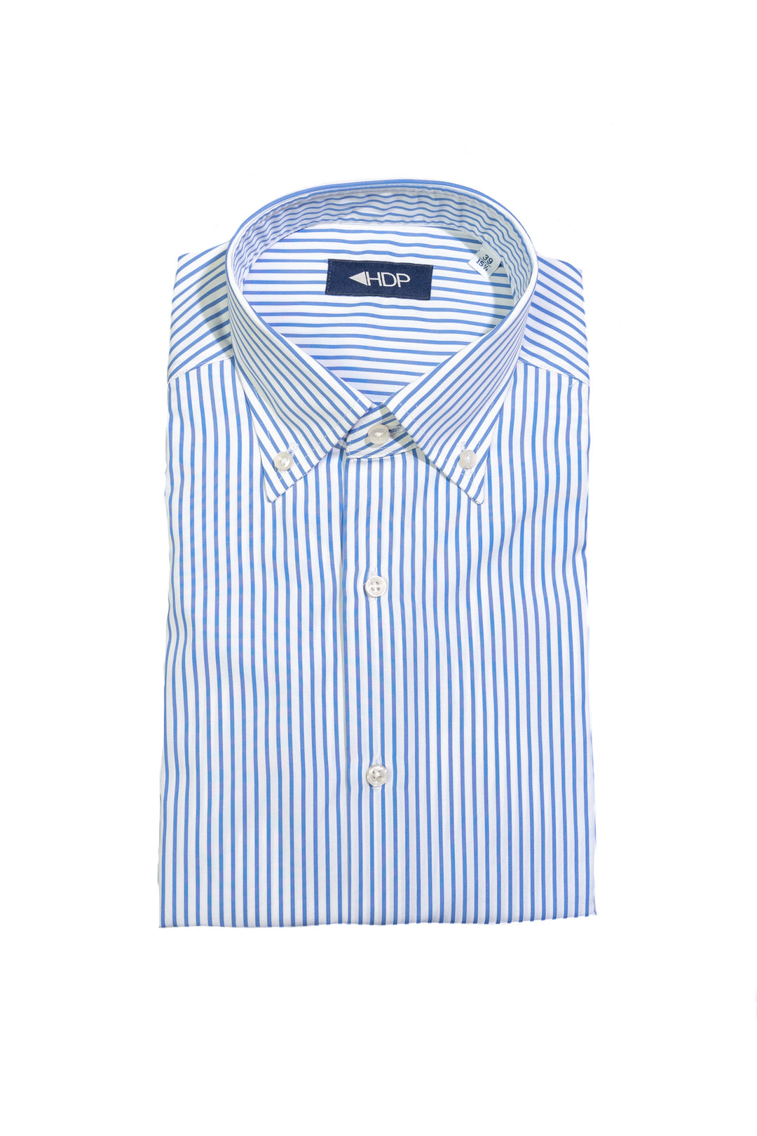 Blue and white striped button-down shirt in cotton