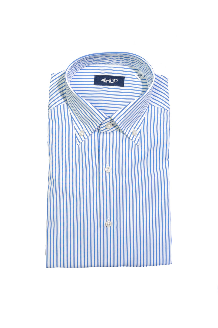 Blue and white striped button-down shirt in cotton