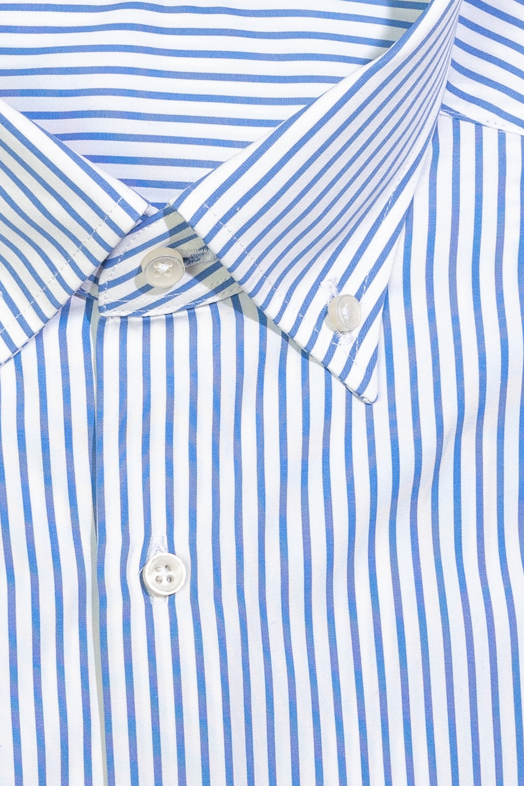Blue and white striped button-down shirt in cotton