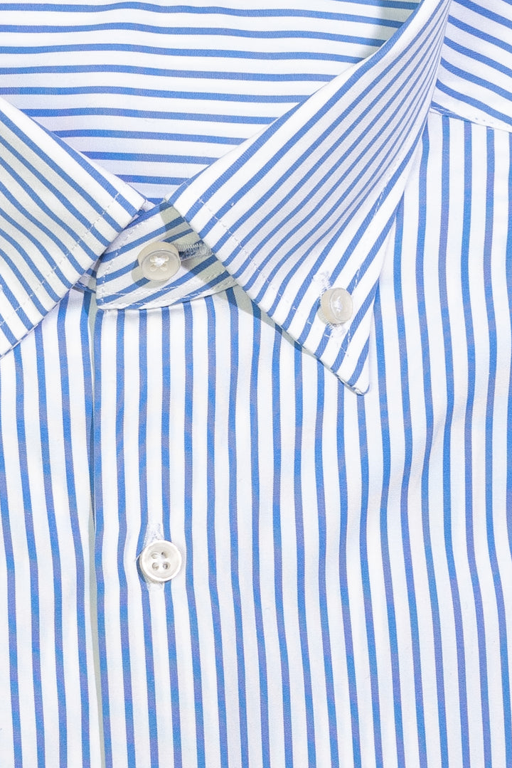 Blue and white striped button-down shirt in cotton