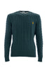 Maglia girocollo verde a trecce in misto cashmere con logo