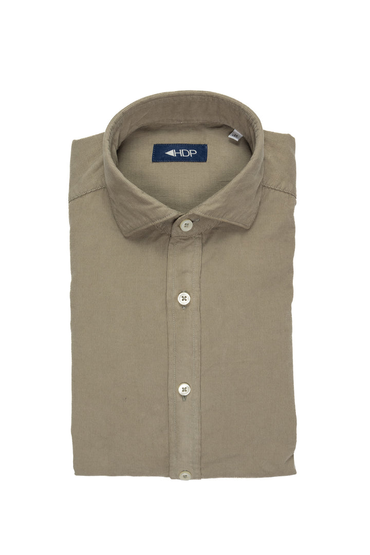 Chemise en velours noyer à col italien