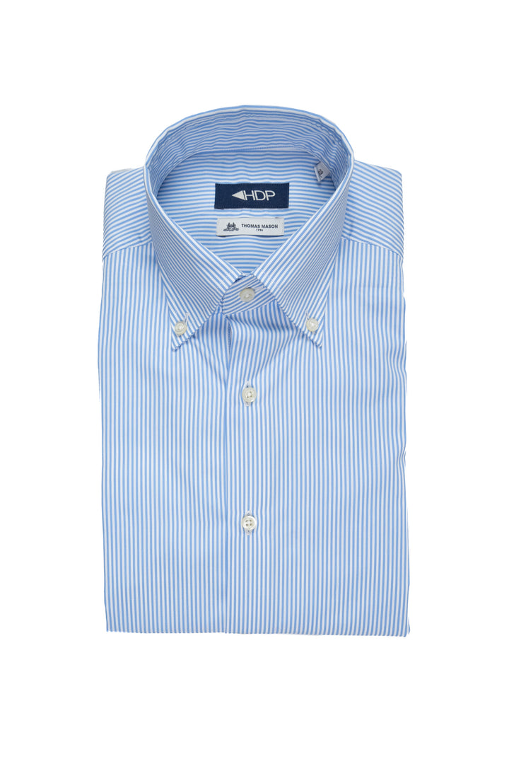 Chemise boutonnée à rayures bleu clair en coton