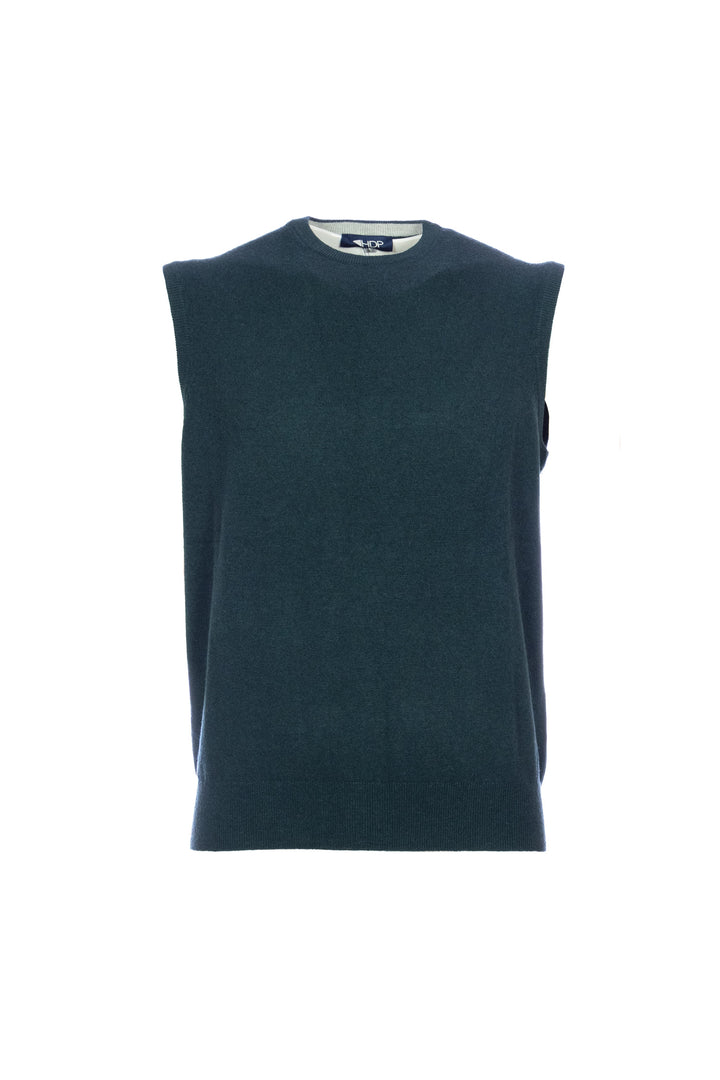 Gilet vert bouteille en laine mérinos et cachemire