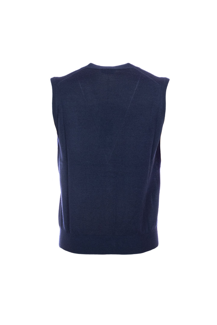 Gilet bleu marine en laine mérinos avec boutons