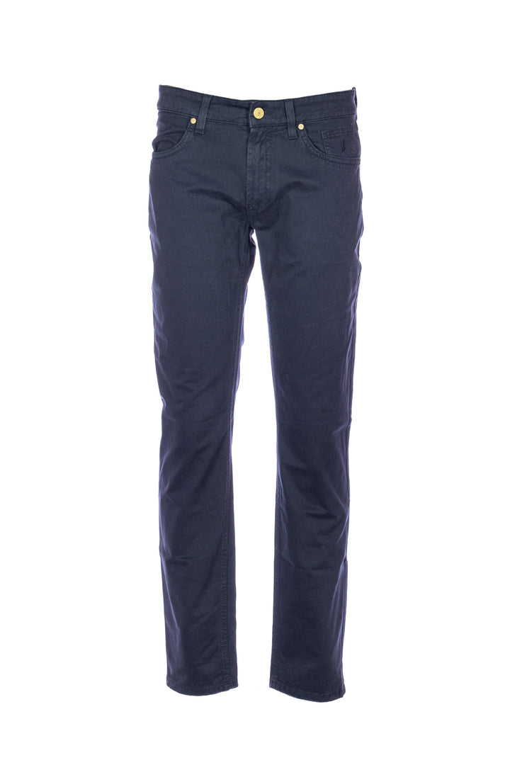Pantalone slim 5 tasche “JORDAN” blu scuro in gabardina di cotone stretch