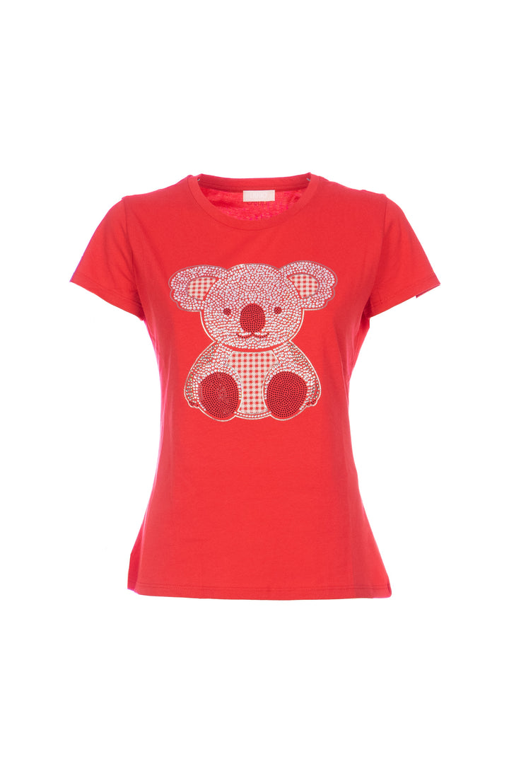 T-shirt Koala rouge en coton avec strass