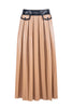 “GODDES” pleated hazelnut midi skirt in eco-leather