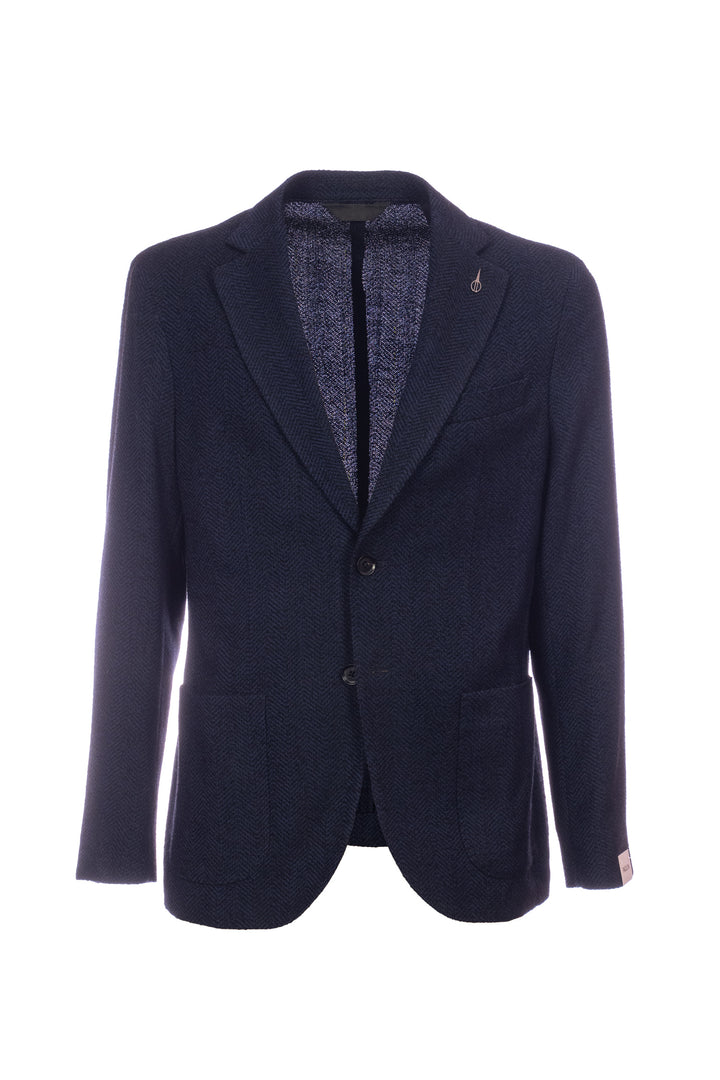 Veste bleu foncé à deux boutons en laine vierge non doublée