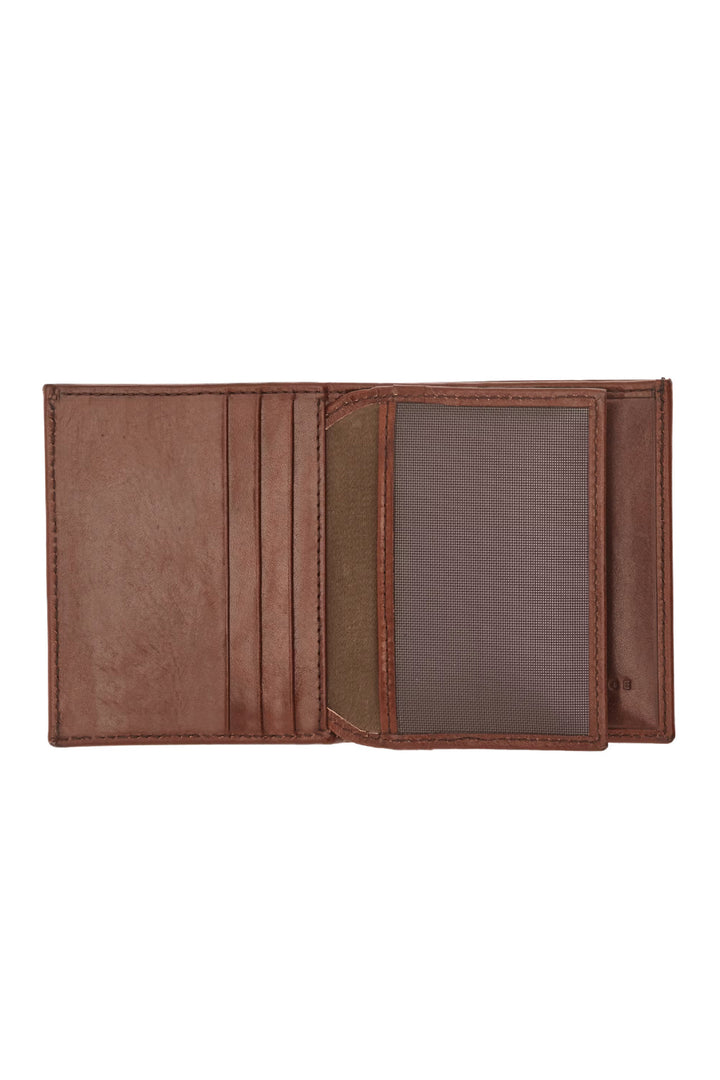 Brown leather wallet with logo
