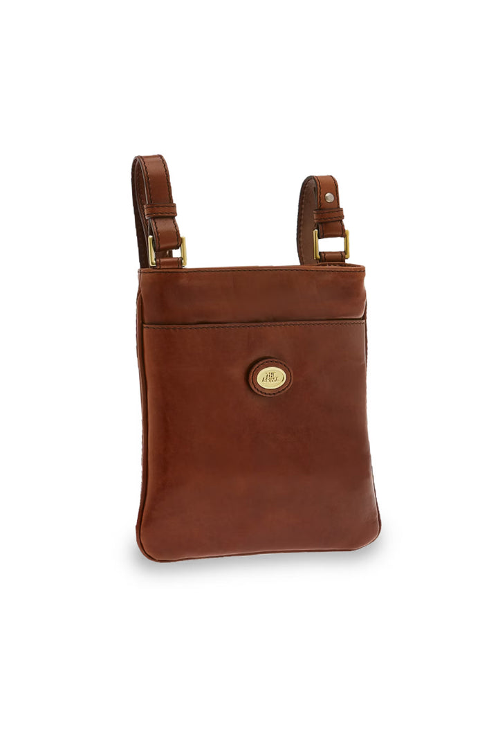 Brown leather bag with logo
