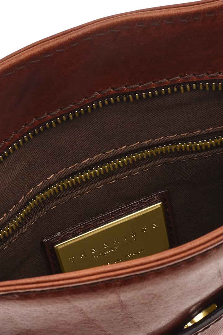 Brown leather bag with logo