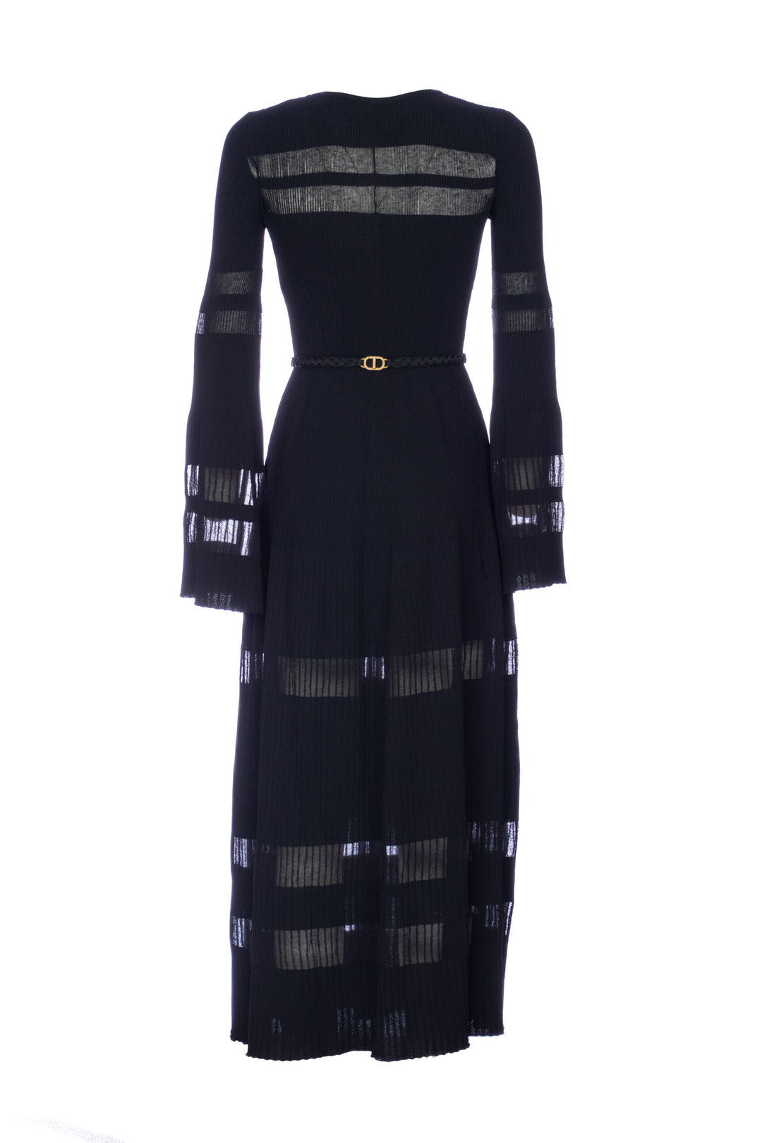 TWINSET Long black knitted dress with V-neck and braid 232TP3041 | Mancinelli 1954 TWINSET Long black knitted dress with V-neck and braid 232TP3041 | Mancinelli 1954