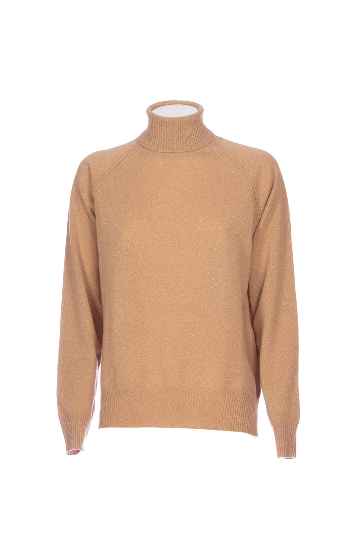 Maglia dolcevita cammello in misto lana cashmere e lurex