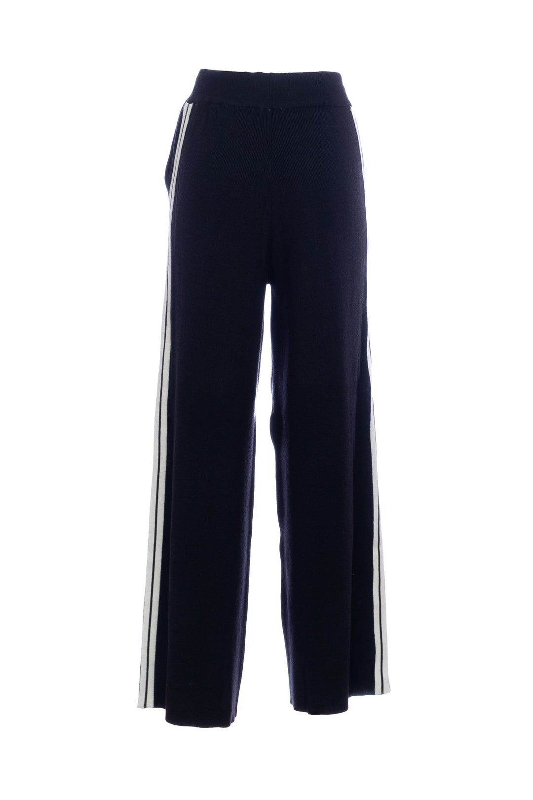Pantalone ampio a palazzo nero in maglia con bande sui fianchi