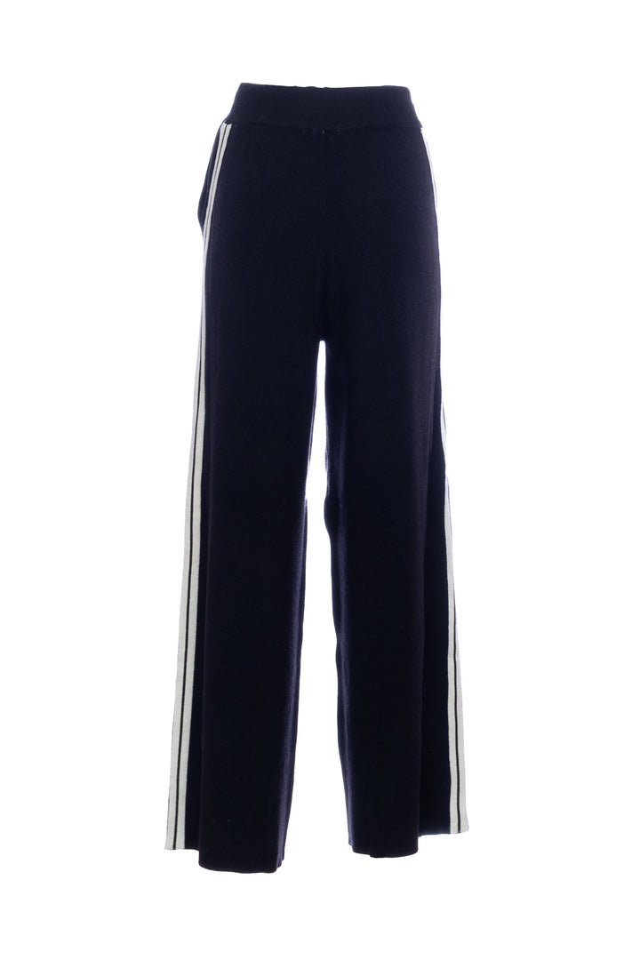 Pantalone ampio a palazzo nero in maglia con bande sui fianchi