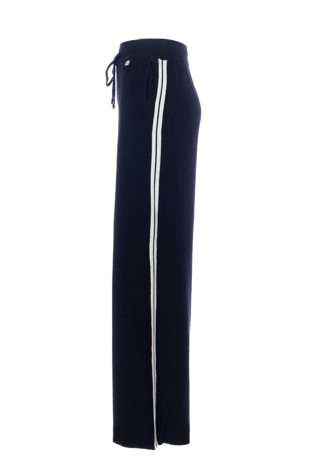 Pantalone ampio a palazzo nero in maglia con bande sui fianchi