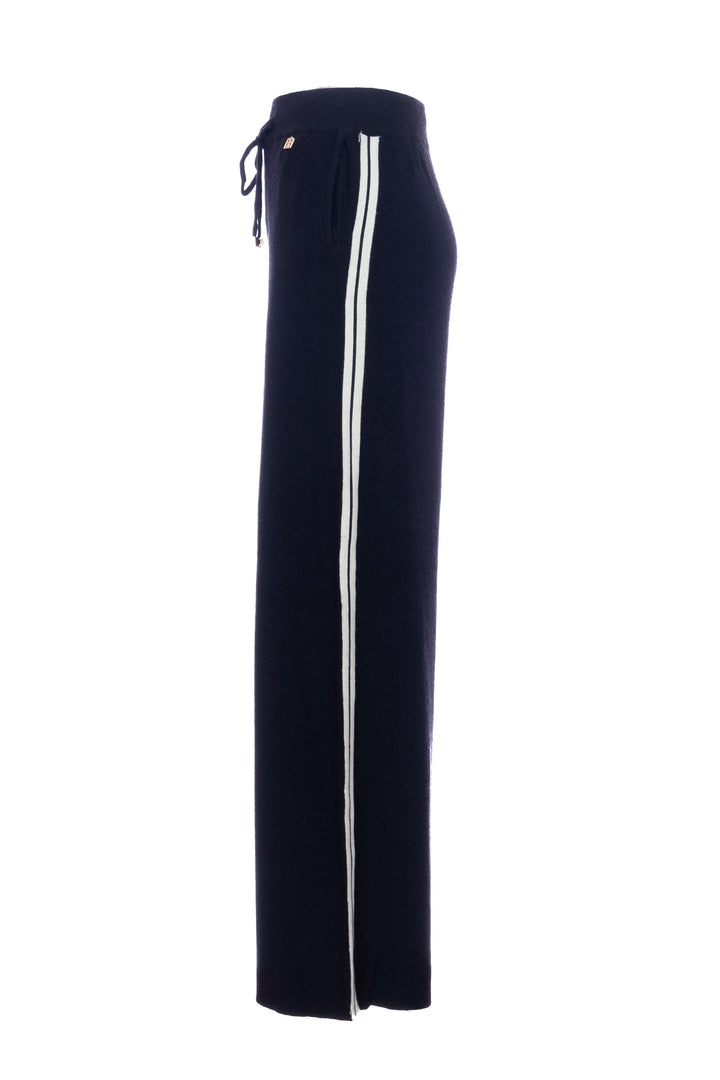 Pantalone ampio a palazzo nero in maglia con bande sui fianchi